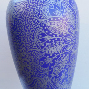 Vase with Beautiful Silver Hand-Drawn Designs