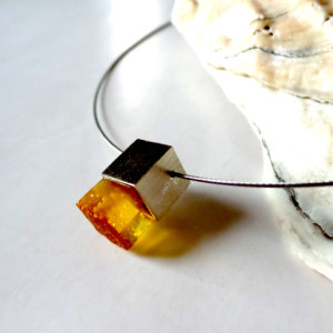 Baltic Amber Pendant , Necklace . Modern Baltic Amber Jewelry.