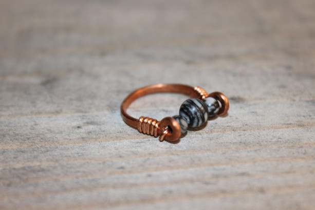 Silkstone Ring, Copper Ring, Wire Wrapped Ring, Hammered Copper Ring, Root Chakra,  US Size 5.5