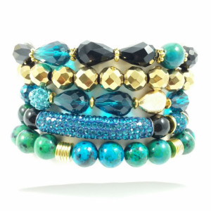 8mm and 10mm 5 Piece Chrysocolla Stretch, Beaded, Bracelet Stack Set