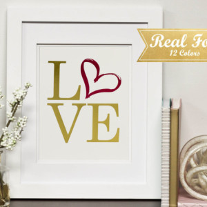 Love Foil Print Hear Art-Real Gold Foil Wedding Print W/OPTIONAL Framed Gift For Her Foil Nursery Art Framed Couples Gift For Girlfriend