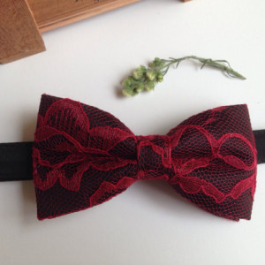 Black and Burgundy Lace Bow Tie - Bourdeaux Bow Tie - Groom Bow Tie - Bridal Bow Tie - Baby Bow Tie - Adult Bow Tie - - Groomsmen Bow Tie