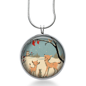 Woodland Deer Necklace - Winter Jewelry - Animal Pendant - Snow