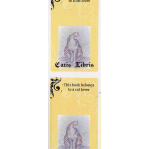 ORANGE CAT Bookplates- Set of 5-- self stick  -