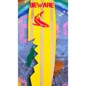 Shark Board - Bite Mark - Hanging Wall Surf Board Sign - Beach Decor