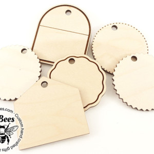 Dozen 2" Blank Wood Tags - 12 Pack - Laser Cut - Wedding, Gifts, Favors, Guest, Pet, Luggage, Backpack,