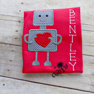 Valentines Day Boys Tshirt, Toddlers, Infants,Heart Robot, Hearts, Personalized, Embroidered, Appliqued