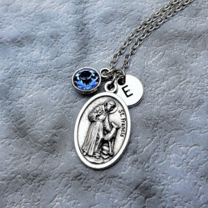 Personalized Silver Plated Saint Francis of Assisi Necklace. Bless and Protect My Pet Necklace. Patron Saint of Dogs Necklace