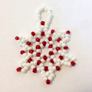 3 Snowflake Ornaments, Red, Green, Blue and White Snowflake Ornaments, Handmade Christmas Tree Decoration, Beaded Christmas Ornament