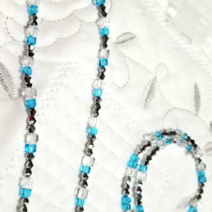 Pearl Sky Blue Crystal Necklace, Bracelet & Ring Set