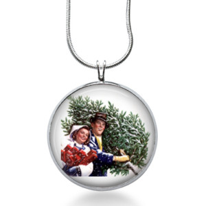 Couple with a Tree Necklace - Christmas Jewelry - Holiday Pendant - Christmas
