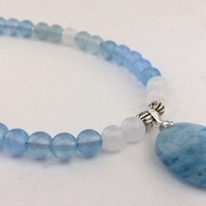 Shades of Blues Beaded Necklace, Aquamarine Glass Pendant