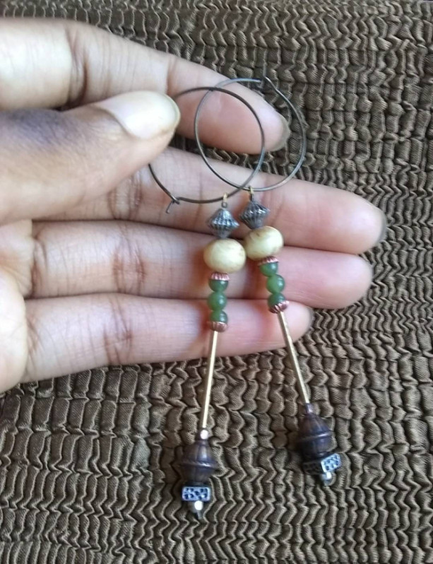 jade green romantic dangles of copper and horn Valentine's gift for the sweetheart