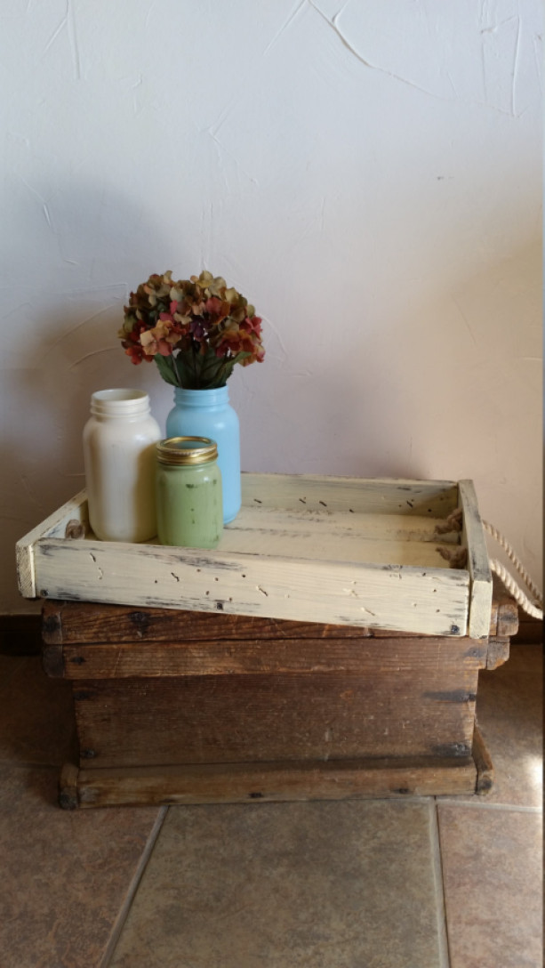 Rustic, handmade and hand painted wooden tray