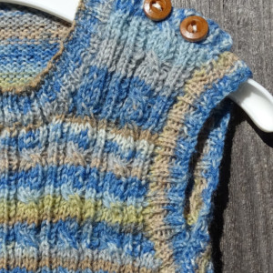 Hand Knitted Cable Vest, Wool Vest for Baby 6-12 Months,  Multicolored Knit for Boy, Blue Sleeveless Vest, Ready to Ship, All Handmade