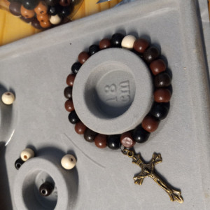 Wooden bead cross bracelet