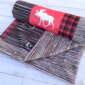 Bear Baby Blanket - Moose Baby Blanket - Designer Minky Baby Blanket - Woodland Baby Blanket - Gender Neutral - Black White Red