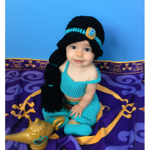 Princess Jasmine Inspired Costume/ Crochet Princess Jasmine Wig/Princess Costume/Princess Photo Prop -MADE TO ORDER