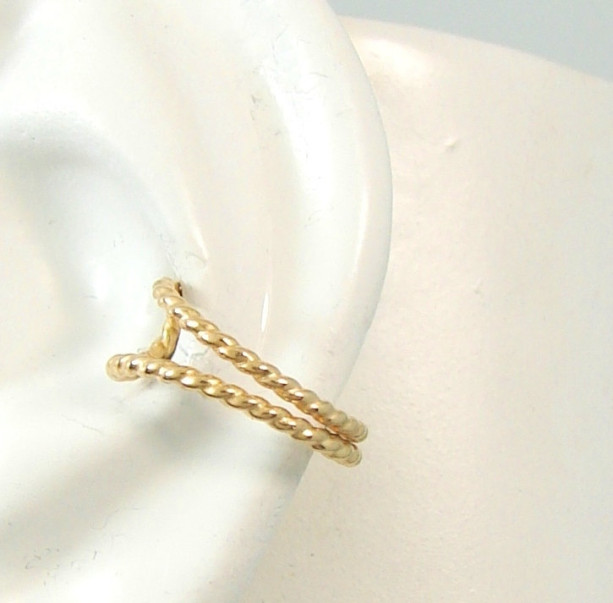 POST Conch Pierced Cartilage Earring 14K Gold Filled Body Piercing Double Beaded EDBGFPOST