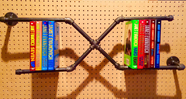 Industrial Black Pipe Cross Book Shelf Urban, Loft, Steampunk Style