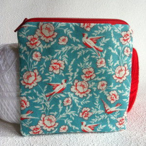 Square bird love zipper pouch with needle punch embroidery