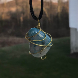 Gold Wire Wrapped Teal Gemstone Pendant
