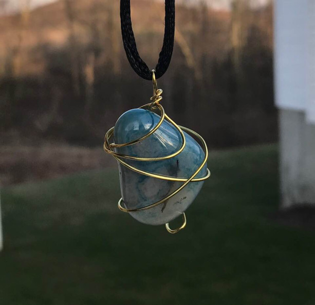 Gold Wire Wrapped Teal Gemstone Pendant