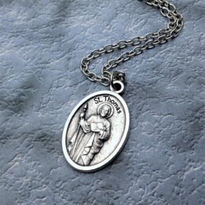 Personalized Silver Plated Saint Thomas Necklace. Patron Saint of Architects