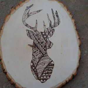 Rustic Wood Burned Deer Head- Patterned