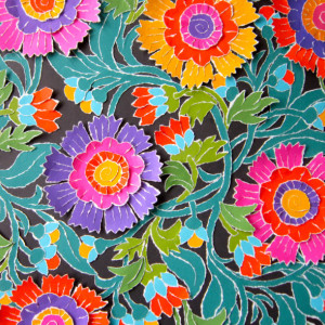 Torn Paper - Bright Folk Art Flowers, 15 X 15