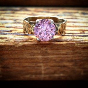 Spellbound Pink CZ Solitaire Ring in Brass