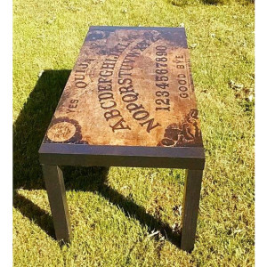 Custom Made Ouija Board Spirit Board Coffee Table Haunted House Black, Antiqued Gothic Wiccan Halloween Decor