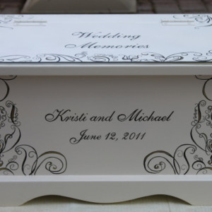 Black and gold fleur wedding keepsake chest box personalized wedding gift