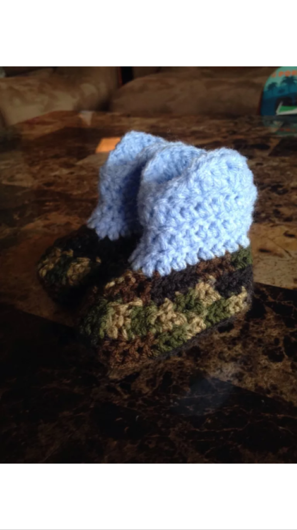 0/6 Month Blue & Camo Boys Baby Crocheted Cowboy Boots