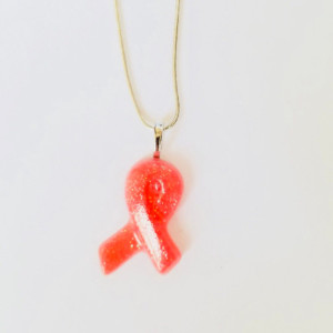 Pink ribbon breast cancer awareness necklace