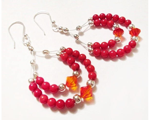 Chandelier Gemstone Earrings, Red Coral Earrings, Beaded Earrings, Crystal and Gemstones, Drop Earrings, Everyday Jewelry, On Sale, Gift