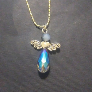 Blue Crystal Angel Pendant Necklace