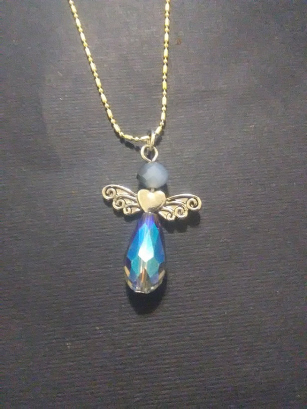 Blue Crystal Angel Pendant Necklace
