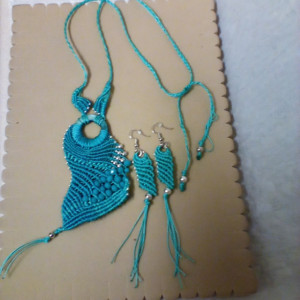 Ladies turquoise blue macrame  beaded necklace