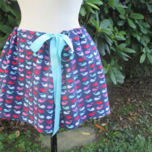 Handmade Whale Print Mini Skirt Drawstring Seafoam Ribbon Preppy Whale Skirt