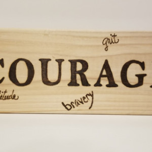 One Word + Synonyms, wood burned wood block