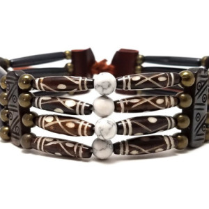 Handmade Traditional 4 Row Buffalo Bone Hairpipe Beads Tribal Choker Necklace