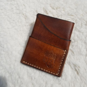 Leather Card Wallet Brown with cream colored thread