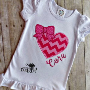 Valentines Day Girls Tshirt, Toddlers, Infants,Pink Heart, Pink Bows, Personalized, Embroidered, Appliqued