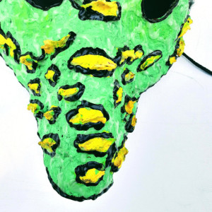 Green Dinosaur/Creature Handmande One of a kind Mask Glows In Dark Wall Art