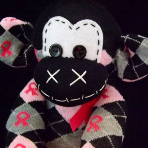 Sock monkey : Breast Cancer Grace ~ The original handmade plush animal made by Chiki Monkeys