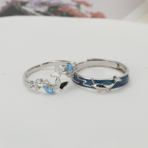 Butterfly & Whale Matching Rings in Solid 925 Sterling Silver • Free Engraving • Adjustable • Couple Rings • Custom Gift • Anniversary Ring
