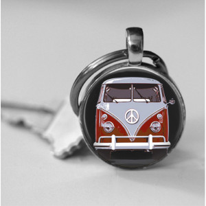 Retro Hippie Bus Photo Pendant Necklace or Key Chain 