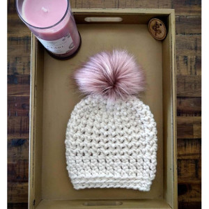 Cream and Rose Pompom Hat 