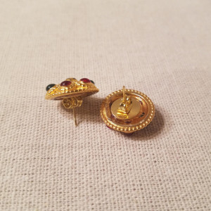 Authentic Iconic Designer Button Earrings Gold and red, Insignia Ring Classic Designer Up-Cycled Button Jewelry